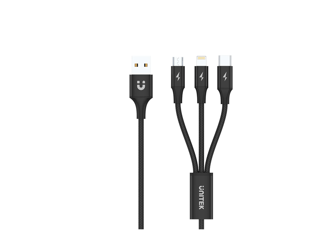 Unitek 3-in-1 USB-A to USB-C / Micro USB / Lightning Multi Charging Cable in Qatar Unitek 3-in-1 USB-A to USB-C / Micro USB / Lightning Multi Charging Cable in Qatar